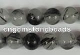 CRU305 15.5 inches 12mm round black rutilated quartz beads