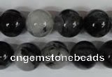 CRU306 15.5 inches 14mm round black rutilated quartz beads