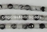 CRU312 15.5 inches 6mm faceted round black rutilated quartz beads