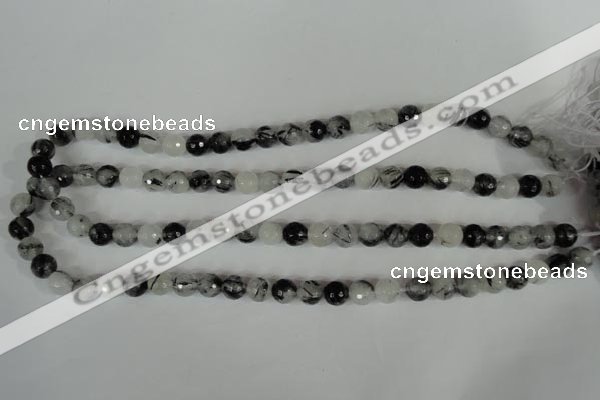 CRU313 15.5 inches 8mm faceted round black rutilated quartz beads