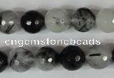 CRU315 15.5 inches 12mm faceted round black rutilated quartz beads