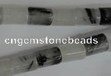 CRU328 15.5 inches 8*11mm column black rutilated quartz beads