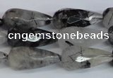 CRU350 15.5 inches 12*25mm faceted teardrop black rutilated quartz beads