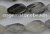 CRU354 13*18mm twisted & faceted oval black rutilated quartz beads