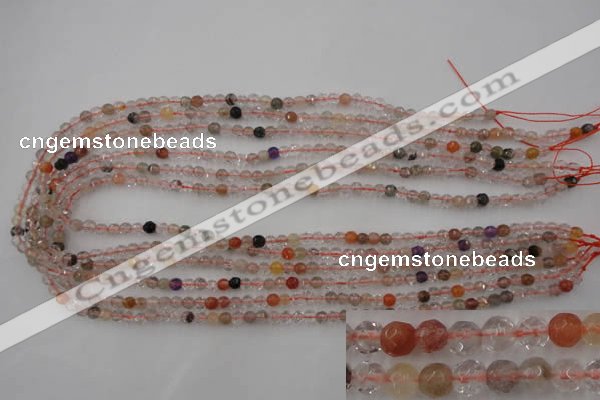CRU400 15.5 inches 4mm faceted round Multicolor rutilated quartz beads