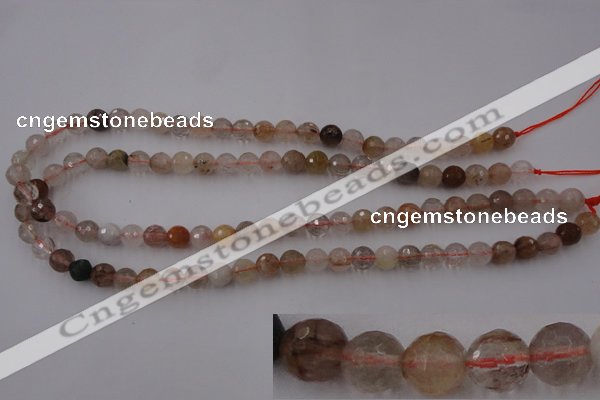 CRU402 15.5 inches 8mm faceted round Multicolor rutilated quartz beads