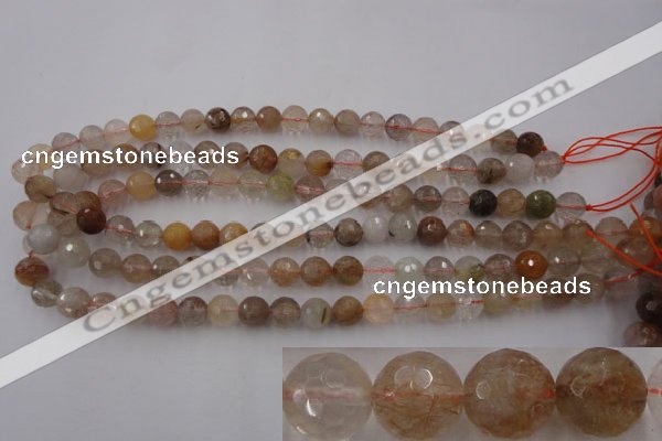 CRU403 15.5 inches 10mm faceted round Multicolor rutilated quartz beads
