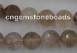 CRU405 15.5 inches 14mm faceted round Multicolor rutilated quartz beads