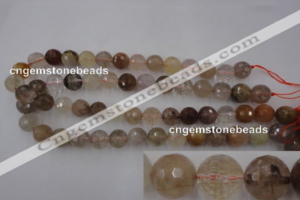 CRU405 15.5 inches 14mm faceted round Multicolor rutilated quartz beads