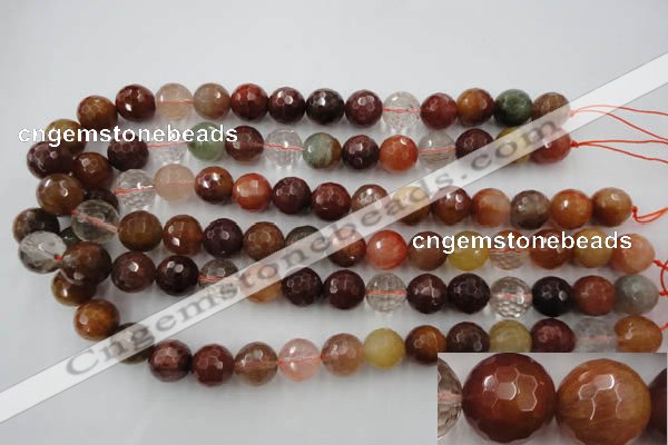 CRU415 15.5 inches 14mm faceted round Multicolor rutilated quartz beads