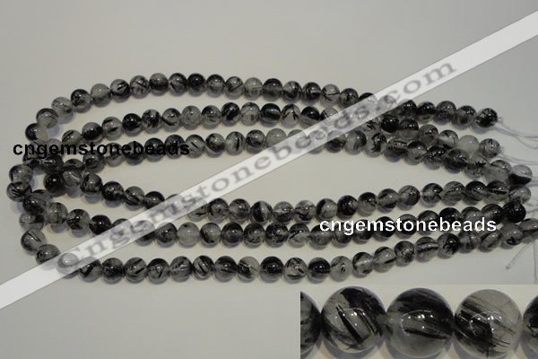 CRU502 15.5 inches 8mm round black rutilated quartz beads wholesale