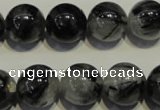 CRU505 15.5 inches 14mm round black rutilated quartz beads wholesale