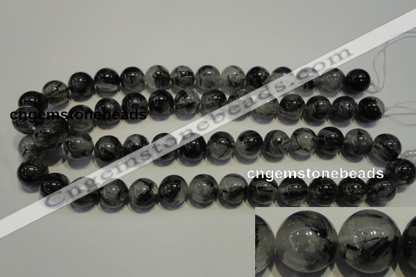 CRU505 15.5 inches 14mm round black rutilated quartz beads wholesale