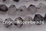 CRU512 15.5 inches 8mm faceted nuggets black rutilated quartz beads