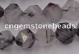 CRU514 15.5 inches 12mm faceted nuggets black rutilated quartz beads