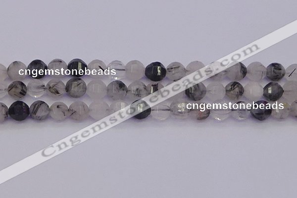 CRU522 15.5 inches 8mm faceted round black rutilated quartz beads