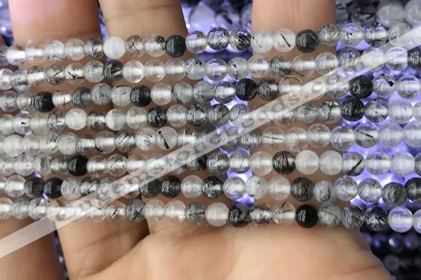 CRU535 15.5 inches 4mm round black rutilated quartz beads wholesale