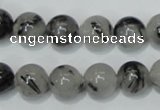 CRU54 15.5 inches 12mm round black rutilated quartz beads wholesale