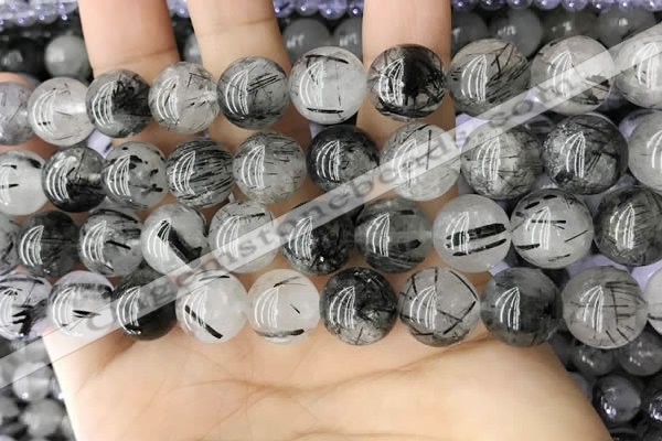 CRU540 15.5 inches 12mm round black rutilated quartz beads wholesale