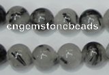 CRU55 15.5 inches 14mm round black rutilated quartz beads wholesale