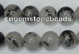 CRU55 15.5 inches 14mm round black rutilated quartz beads wholesale