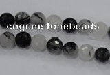 CRU57 15.5 inches 6mm faceted round black rutilated quartz beads