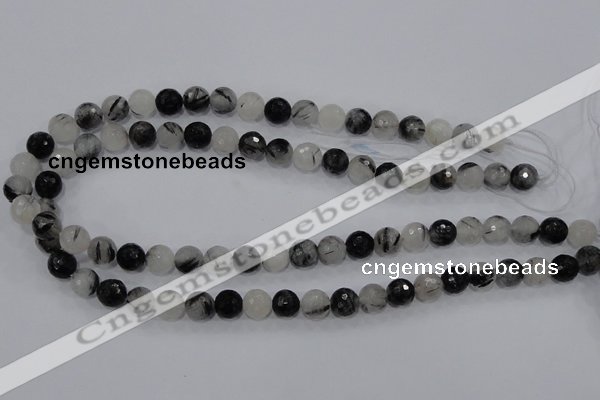 CRU57 15.5 inches 6mm faceted round black rutilated quartz beads