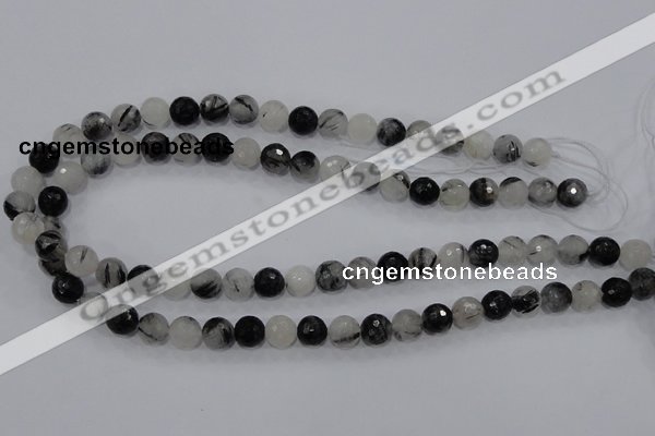 CRU58 15.5 inches 8mm faceted round black rutilated quartz beads