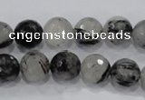 CRU60 15.5 inches 12mm faceted round black rutilated quartz beads