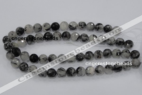 CRU60 15.5 inches 12mm faceted round black rutilated quartz beads