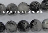 CRU62 15.5 inches 16mm faceted round black rutilated quartz beads