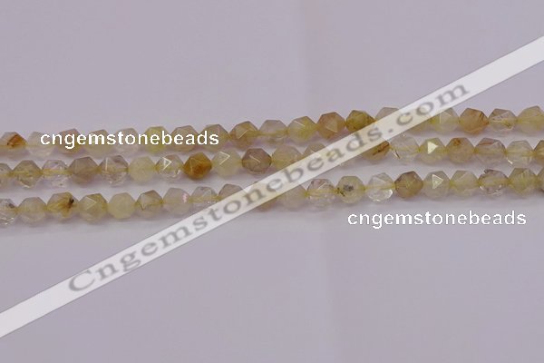 CRU621 15.5 inches 6mm faceted nuggets golden rutilated quartz beads