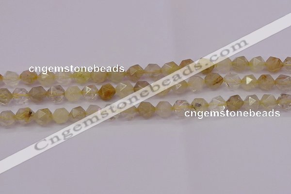 CRU622 15.5 inches 8mm faceted nuggets golden rutilated quartz beads