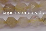 CRU623 15.5 inches 10mm faceted nuggets golden rutilated quartz beads