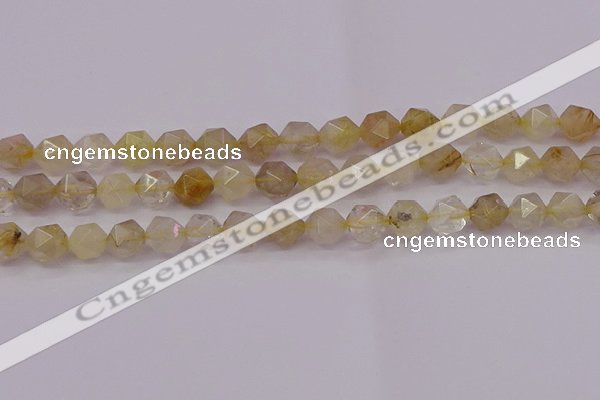 CRU623 15.5 inches 10mm faceted nuggets golden rutilated quartz beads