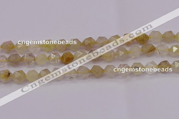 CRU624 15.5 inches 12mm faceted nuggets golden rutilated quartz beads