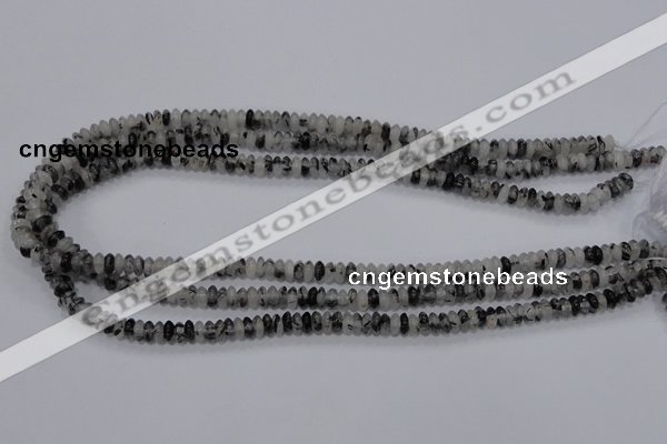 CRU64 15.5 inches 3*6mm rondelle black rutilated quartz beads