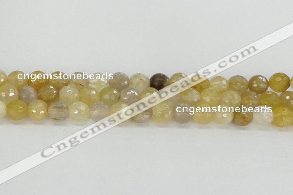 CRU668 15.5 inches 8mm faceted round golden rutilated quartz beads