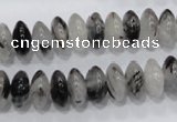 CRU67 15.5 inches 6*12mm rondelle black rutilated quartz beads