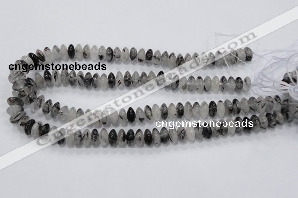 CRU67 15.5 inches 6*12mm rondelle black rutilated quartz beads