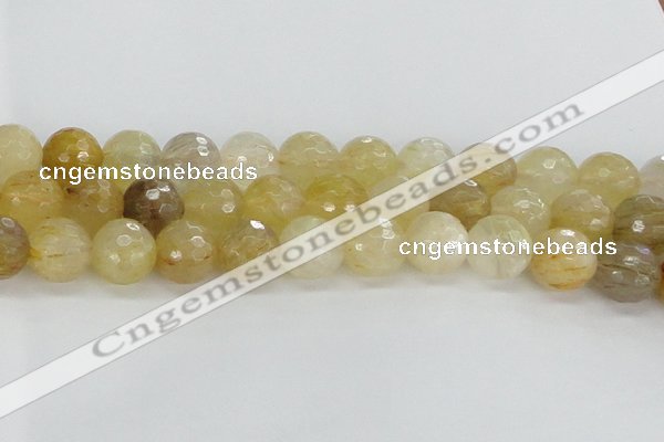 CRU670 15.5 inches 12mm faceted round golden rutilated quartz beads