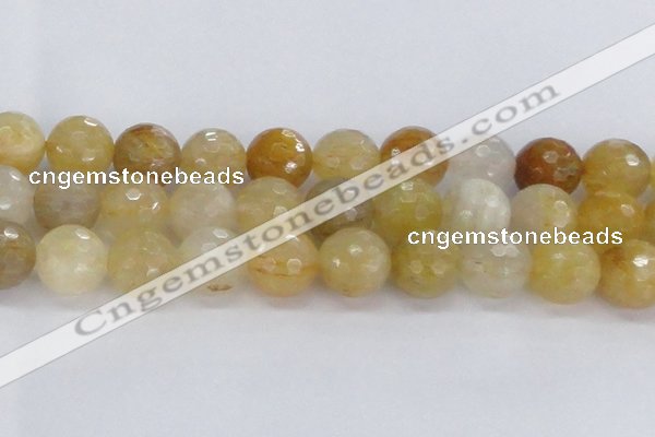 CRU671 15.5 inches 14mm faceted round golden rutilated quartz beads