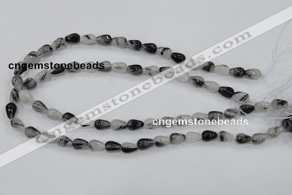 CRU68 15.5 inches 8*12mm teardrop black rutilated quartz beads