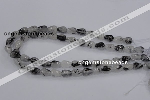 CRU69 15.5 inches 10*14mm teardrop black rutilated quartz beads