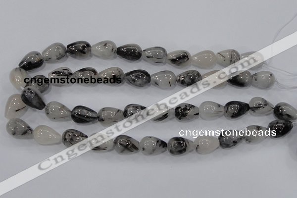 CRU70 15.5 inches 13*18mm teardrop black rutilated quartz beads