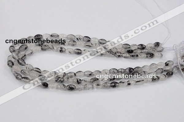 CRU71 15.5 inches 8*10mm rice black rutilated quartz beads wholesale