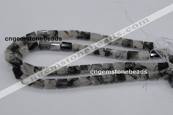 CRU75 15.5 inches 8*12mm faceted column black rutilated quartz beads