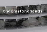 CRU76 15.5 inches 10*14mm faceted column black rutilated quartz beads