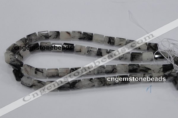 CRU76 15.5 inches 10*14mm faceted column black rutilated quartz beads