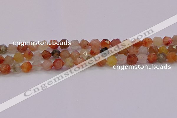 CRU767 15.5 inches 8mm faceted nuggets mixed rutilated quartz beads